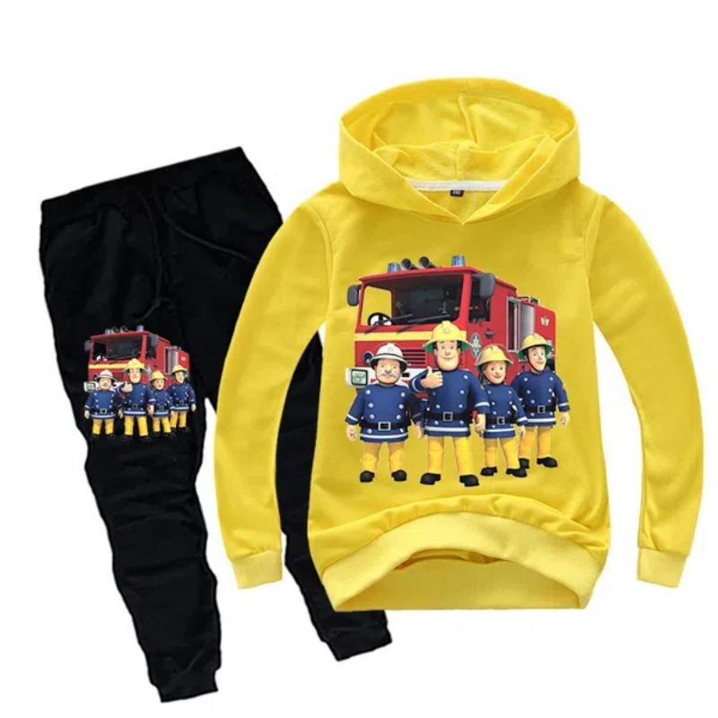Neues Kleiderset Ein Rettungsteam Feuerwehrmann Sam Kinder Trainingsanzug Kinderbekleidung Anzug Jungen und Mädchen Kapuzenpullover + Hose 120CM gelb