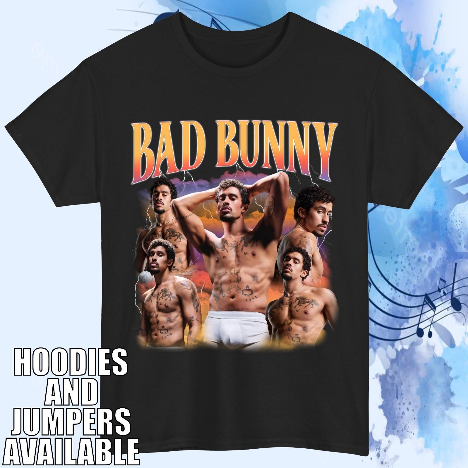 Bad Bunny Lateinische Musik Fan Unisex Geschenk T-Shirt, Trendiges Urbanes Mode Musik T-Shirt 5XL bunt