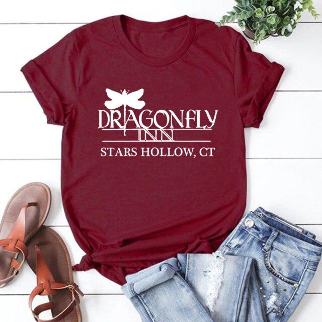 Dragonfly Inn Shirt Gilmore Girls TV Show inspiriertes T-Shirt Stars Hollow Graphic Tee Kurzarm T-Shirt S bordeaux