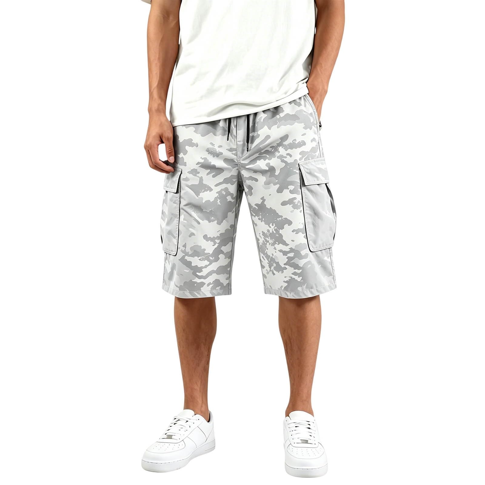 Herren Cargo-Shorts für Männer Sommer Lockerer Schnitt Outdoor Fitnessstudio-Shorts Herren Freizeit Mehrere Taschen Herren Sportshorts Basketballshorts Herren XXL weiß