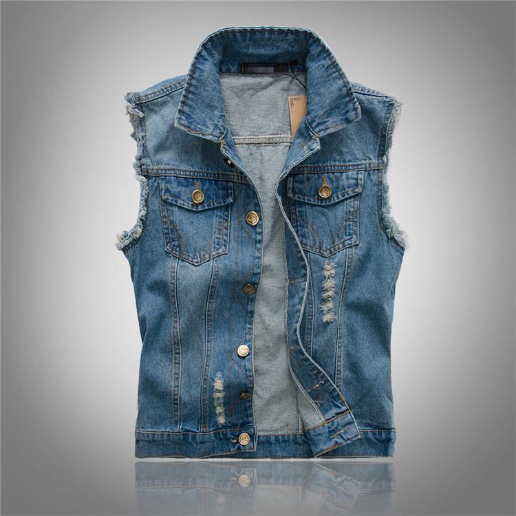 Jeansjacke Herren Jeansweste Hip-Hop Jeansjacke Weste Herren Denim ärmellose Jacke Herren XXXXXL blau
