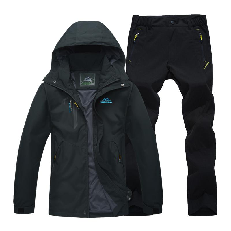 Damen Jacke Hose Wander Set Herbst Outdoor Reise Wasserdicht Winddicht Anzug Trekking Mantel Hose L