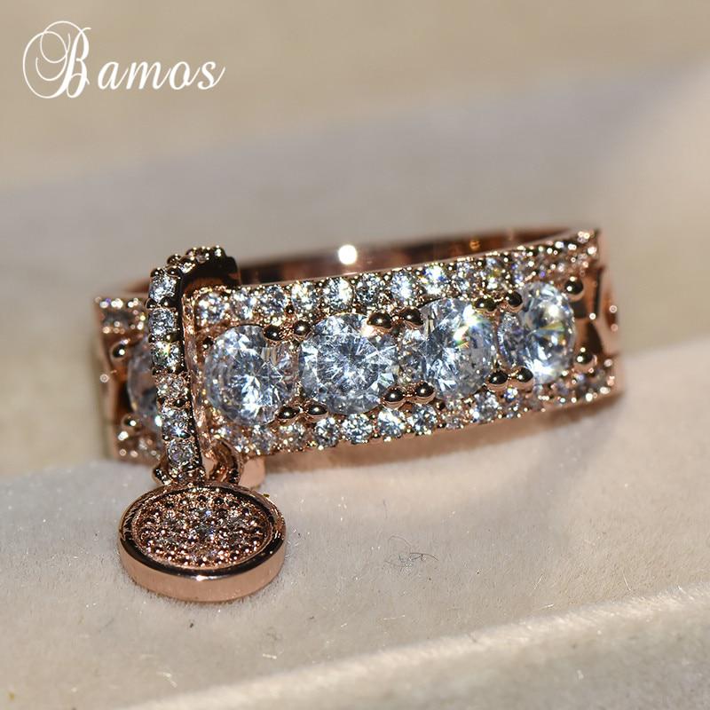 Luxus Rose Silber Gold Farbe Weißer Stein Verlobungsring Vintage Eheringe für Frauen Modeschmuck 8 rose gold