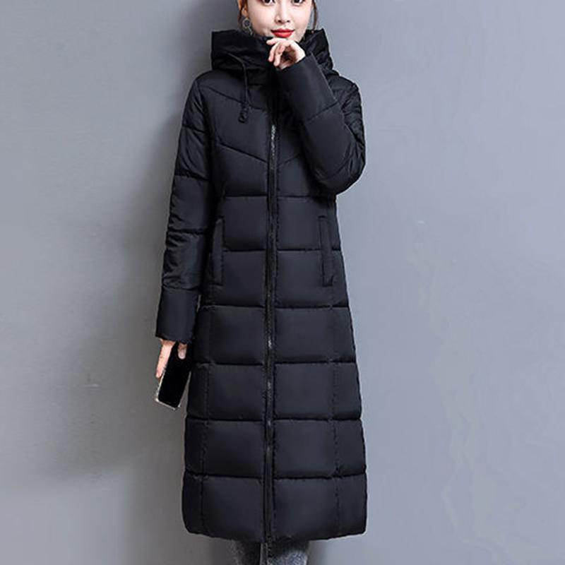 Winter Lange Daunen Parka Damen Mäntel Mode Mit Kapuze Baumwolle Kleidung Damen Winddicht Warme Winter Mäntel XXXL schwarz