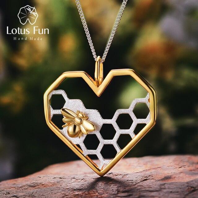 Echt 925 Sterling Silber Edler Schmuck Honeycomb Home Guard 18k Gold Biene Liebe Herz Anhänger ohne Kette für Frauen gold