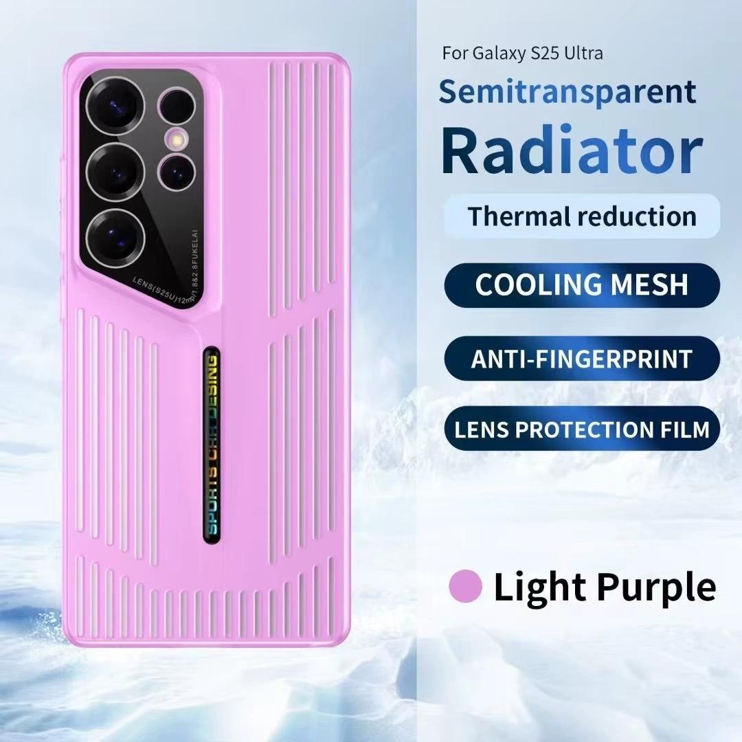 Bunte Kühlende Dünne Handyhüllen Für Samsung Galaxy S24 S22 S23 Ultra S25 Plus Hohlgehäuse Linsenschutz Rückseite For iPhone 14 Pro licht lila