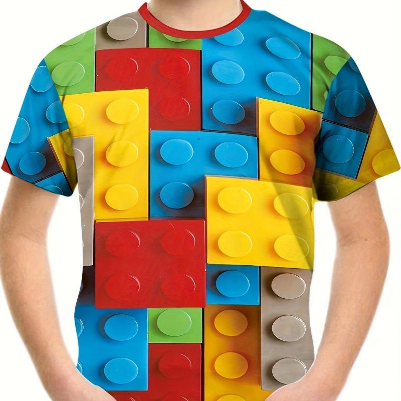 Kinderkleidung Jungen T-Shirt Kurzarm Kinder T-Shirts 3D Bausteine Druck Lustige Kinder Sommerkleidung Mädchen Kleidung 110