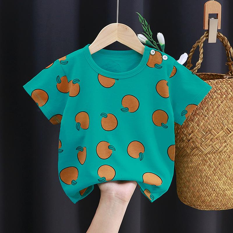 Kinder süße Baumwolle Kurzarm T-Shirt Tops Kinder Kleidung Baby Kleidung Cartoon Pullover 73CM
