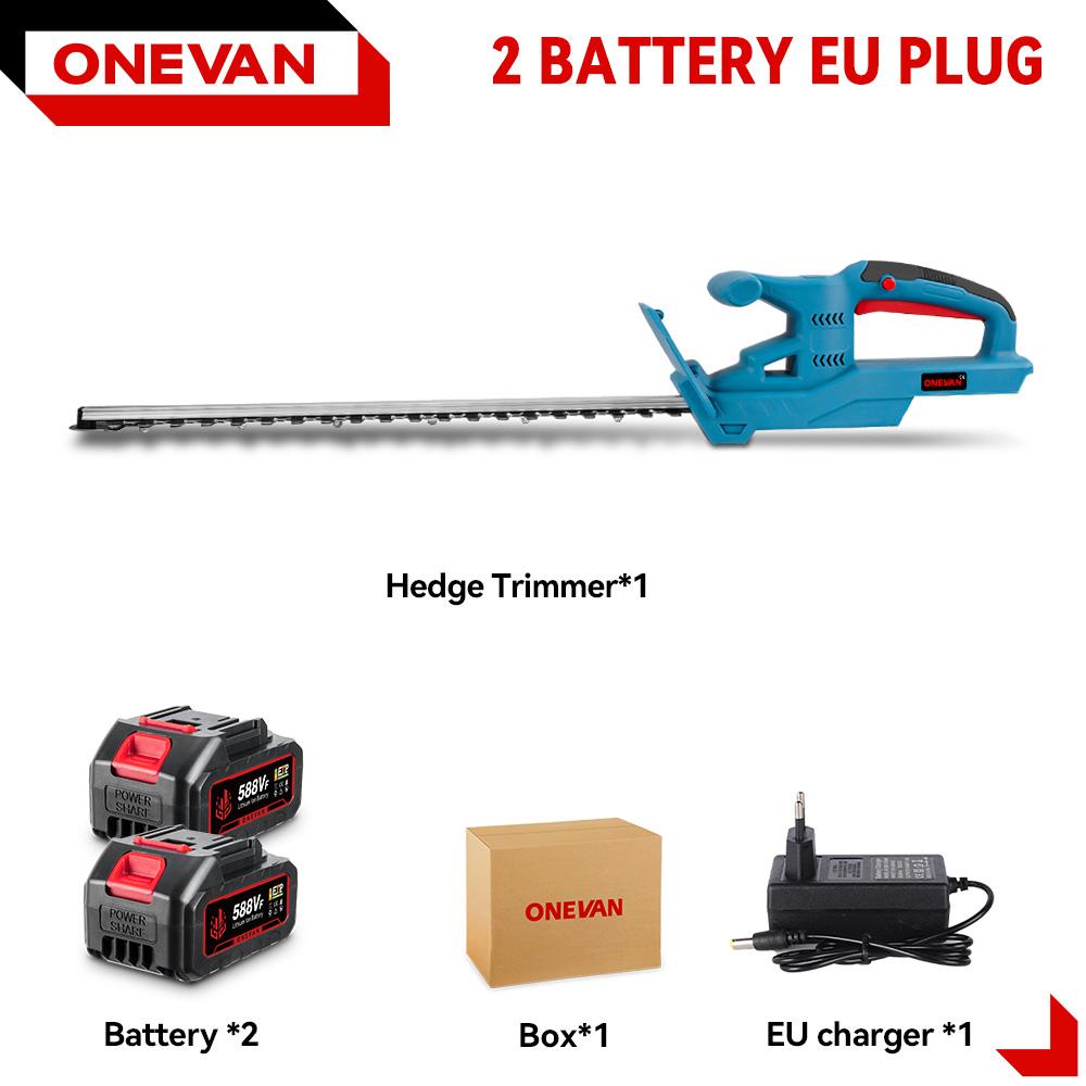 ONEVAN 3000W Bürstenloser elektrischer Heckenschneider Akku-Trimmer Astsäge Rasenmäher Gartengeräte Für Makita 18V Batterie 2 Battery EU Plug