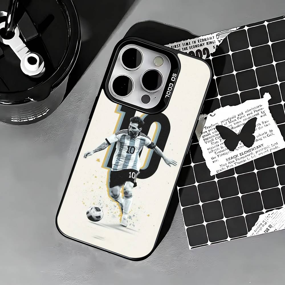 Lionel Messi-Stürmer Handyhülle für iPhone 17,16,15,14,13,12,11 Plus,Pro Max,XS,Farbige silberne Handyhülle iPhone16