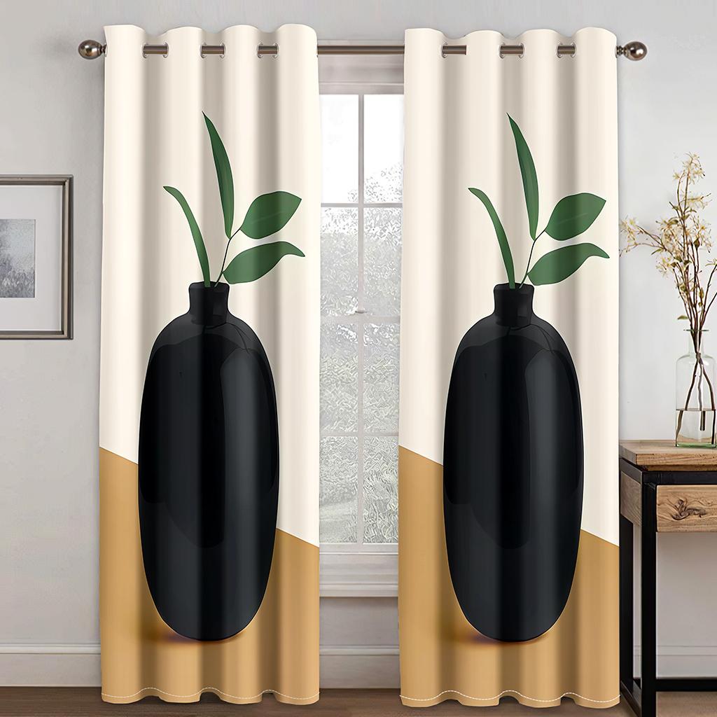 Moderne Kunst Blatt Abstrakte Kunst Elegante Fenstergardinen für Wohnbereich Kinderzimmer Badezimmer Schrank Küchentür Heimdekoration 2 Stück W50 X H130(CM)X2&Grommet Top