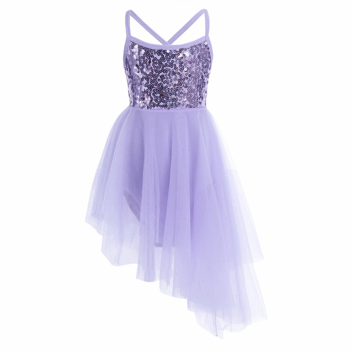 Ballett-Tutu-Kleid mit Pailletten für Mädchen, Trikot mit Rock, Ballerina, glitzernde Tanzkleidung, Kostüme 12-14 Years violett