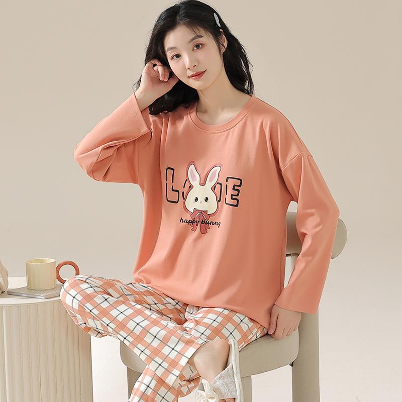 Kaninchen-Pyjama-Set für Damen, Pullover, lange Ärmel, lange Hosen, Herbst-Winter, süßer Pyjama, weiche Nachtwäsche, gemütlicher Pyjama für Damen und Mädchen 5XL