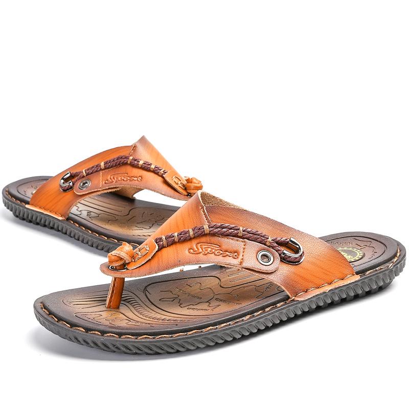 Große Größe 46 47 Herren Flip-Flops Lederslipper Sommer Herren Flip-Flops Outdoor-Slipper Atmungsaktive Bequeme Herren Flip-Flops 42 khaki