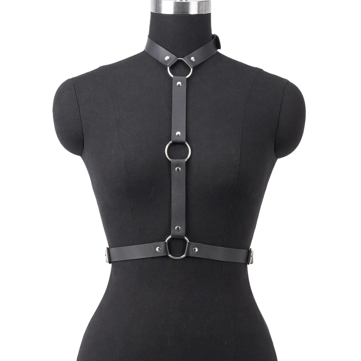 Damen Mode Gürtel Street Style Leder Geschirr Taillengürtel Korsett Dekorativ Punk Lederbund Gothic Bekleidung Accessoires Adjustable black