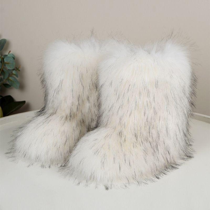 Frauen süße Waschbär Fuchs Pelz dicke große Größe Mid-Tube Pelz Schnee Stiefel lange Pelz 37