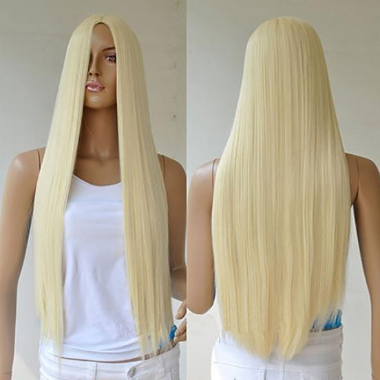 Damen-Perücke, lang, gerade, volles Haar, blond, synthetisch, ohne Pony, Cosplay, Party brown