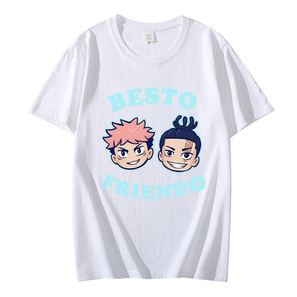Sommer T Shirt Anime Lustige Jujutsu Kaisen Besto Friendo Yuji Todo Fashion Tees Kurzarm Manga T Shirt Rundhals Lose kleidung M weiß