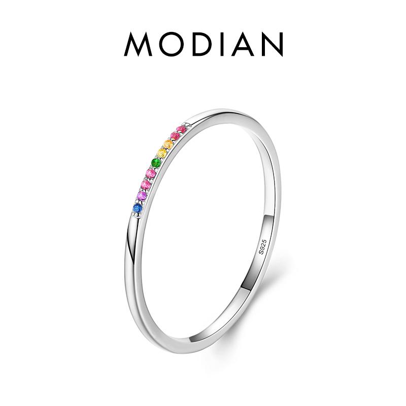 Modian Neue Echt 925 Sterling Silber Trendy Regenbogen CZ Stapelbare Bunte Finger Ringe Für Frauen Weibliche Hochzeit Erklärung Schmuck 9 silber