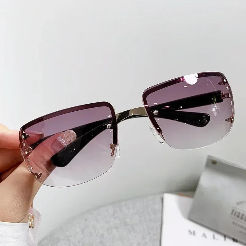 Outdoor Randlose Quadratische Sonnenbrille Damen Herren Bunt Minimalistisch Sonnenbrille Spiegel Farbverlauf Designer Marke Mode Other