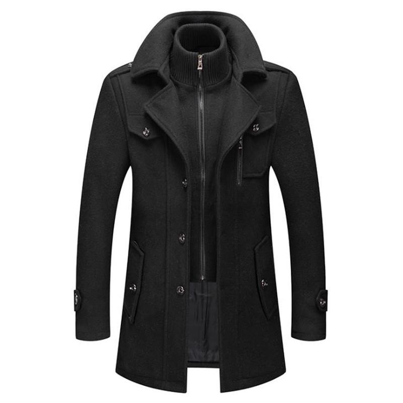 Herbst und Winter Herrenjacken Langer Winddichter Mantel Business Wollmantel Lässig Dicke Slim Fit Jacke Streetwear Männlicher Mantel XXXXL schwarz