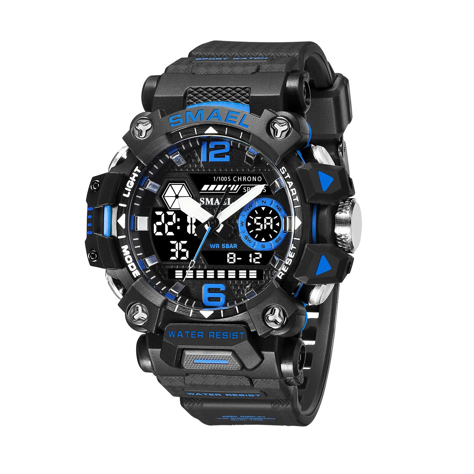 SMAEL Herren-Militäruhr, Outdoor-LED-Digitaluhr, 50 m wasserdicht, taktische Armee-Armbanduhr, Sportuhren für Männer, Sport-Armbanduhr 8072 With Package blau/schwarz