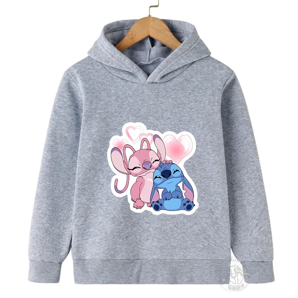 MINISO Stitch Hoodies Street Fashion Pullover für Jungen und Mädchen Kinder Sportpullover Outdoor-Sport-Hoodie Kinderbekleidung 150 gray