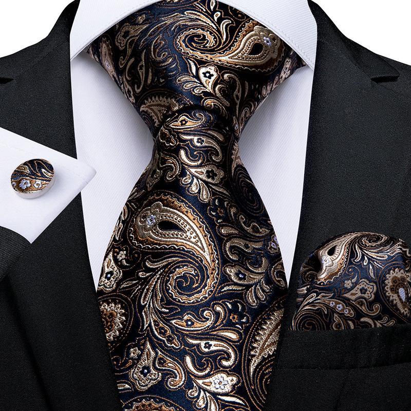 Dibangu Herren-Krawatte, Paisley-Hochzeitskrawatte für Herren, Einstecktuch, Manschettenknöpfe, Seide, Herren-Krawatten-Set, Party, Business-Mode N-7249