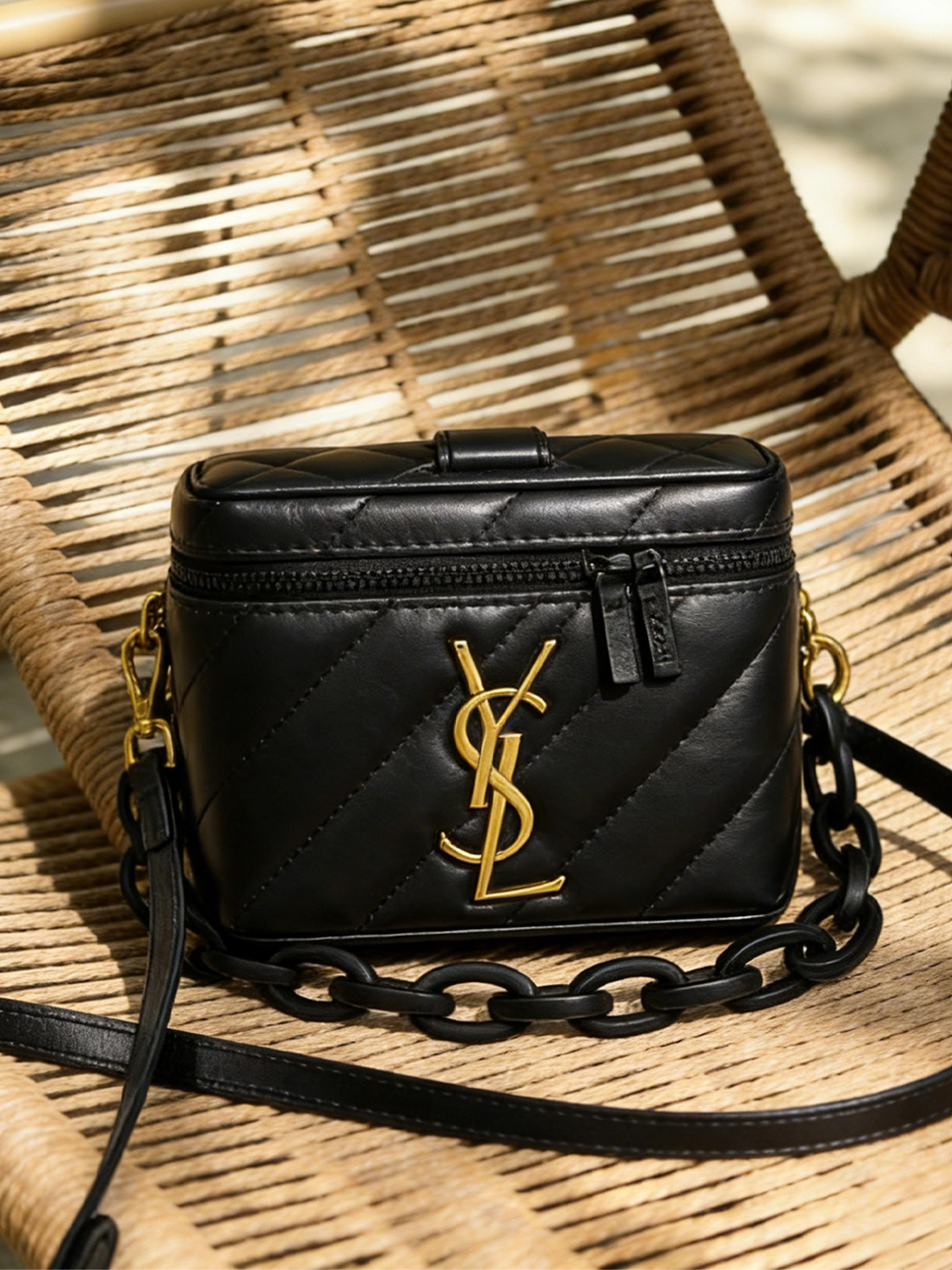 YSL Beauty Make-up Box, Mini Crossbody Kosmetiktasche, Modische gesteppte Aufbewahrungstasche mit Kettenriemen, Damen Schulterhandtasche Beauty-Accessoires schwarz