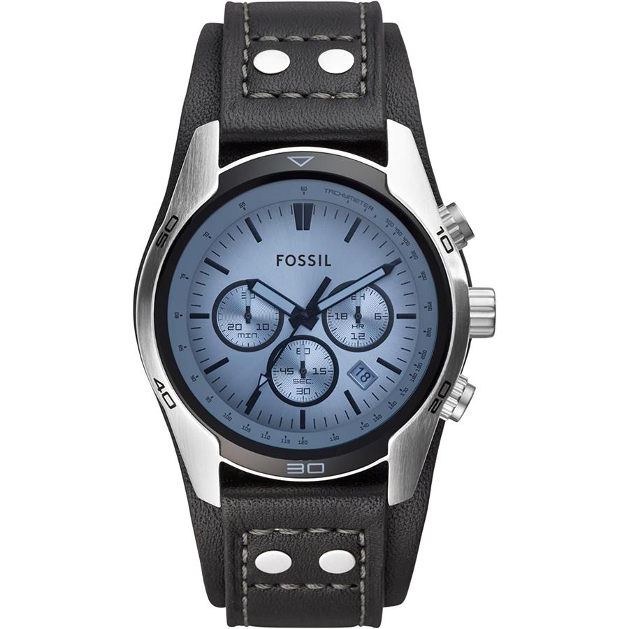 Fossil Herrenuhr im britischen Stil Quarz - Chronograph, Echtlederarmband, Ideales Geschenk CH2564 schwarz