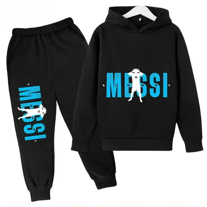 Frühling Herbst Kinder Set Sport Messi Aufdruck Hoodie Set Hose Anzug 2er Set Jungen Mädchen Kinderkleidung Lässig Mode Trainingsanzug 130 white