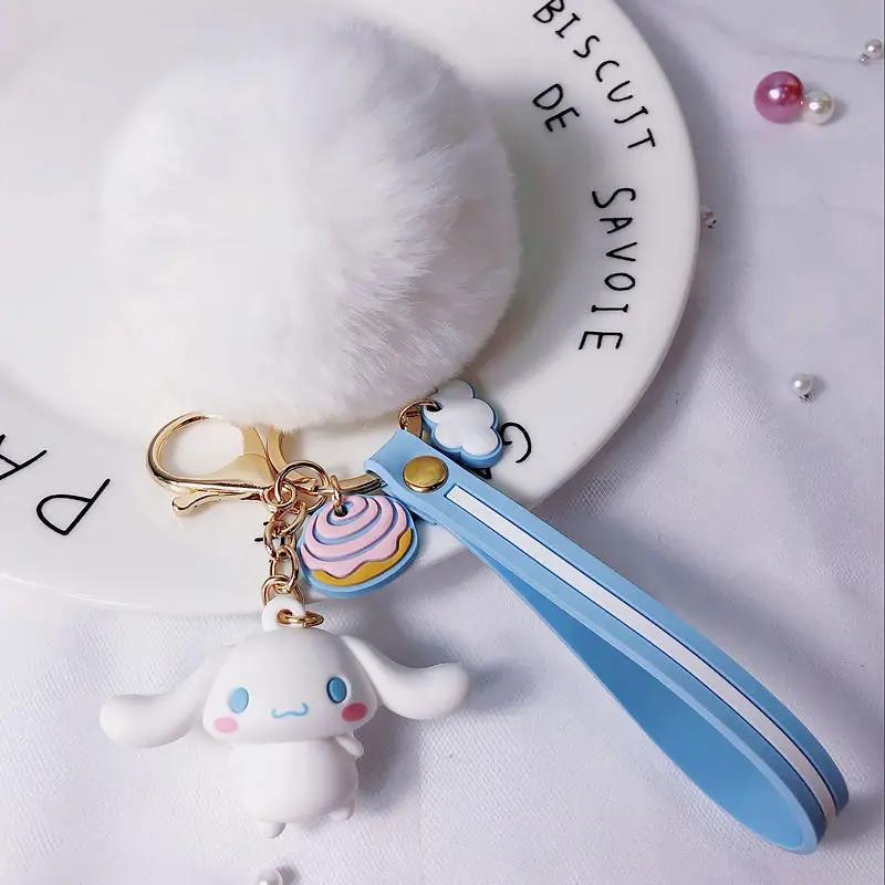 Neue Sanrio Hello Kitty Kuromi Melody Cinnamoroll Entzückende Schlüsselanhänger mit flauschigem Kaninchenfell-Kugel Damen Mädchen Tasche Anhänger Schlüsselanhänger Geschenke
