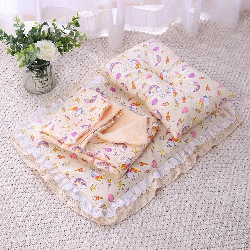 Niedliches Katzenbett mit Kissen Universelles Dreiteiliges Prinzessinnen-Nest Hundehütte Haustierkissen Klein Mittel Katzen-Schlafplatz Haustierdecke S 50X35CM gray