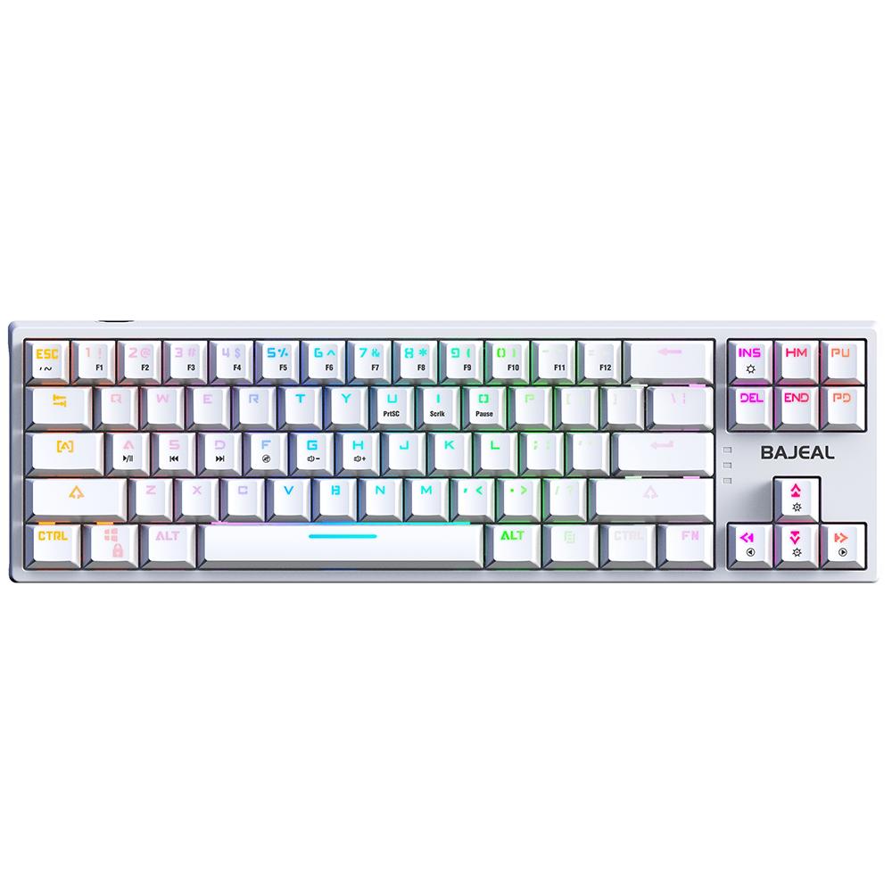 BAJEAL K71 Kabelgebundene mechanische Tastatur, 71 Tasten, Gaming-Tastatur mit RGB-Lichteffekt, blauer Schalter weiß