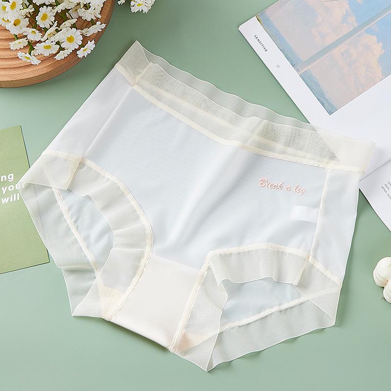 Plus Size M-3XL Unterhosen Sommer Einteilige Unterwäsche Ice Silk Nahtlose Damenhöschen Sexy Hohe Taille Atmungsaktive Dünne Slips XXXL weiß