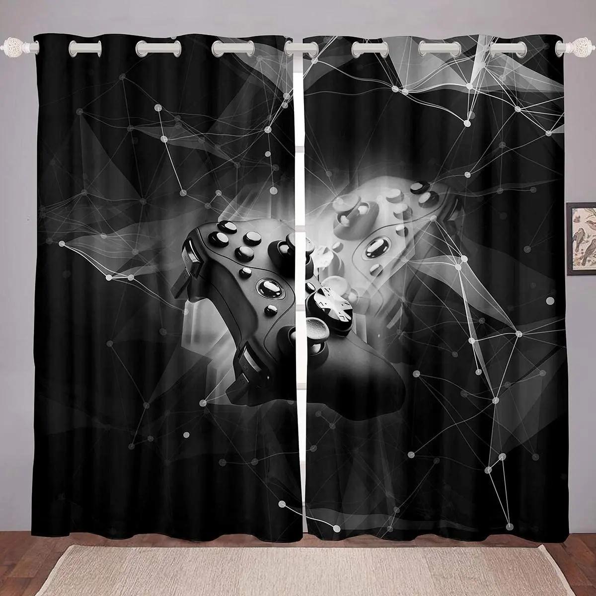 Jungen Spielkonsole Fenster Vorhänge Jalousien für Schlafzimmer Wohnzimmer Dekor Kinder Jugendliche Videospiel Druck Fensterdekoration 2 Stück W50xH130(CM)x2pcs&Grommet Top