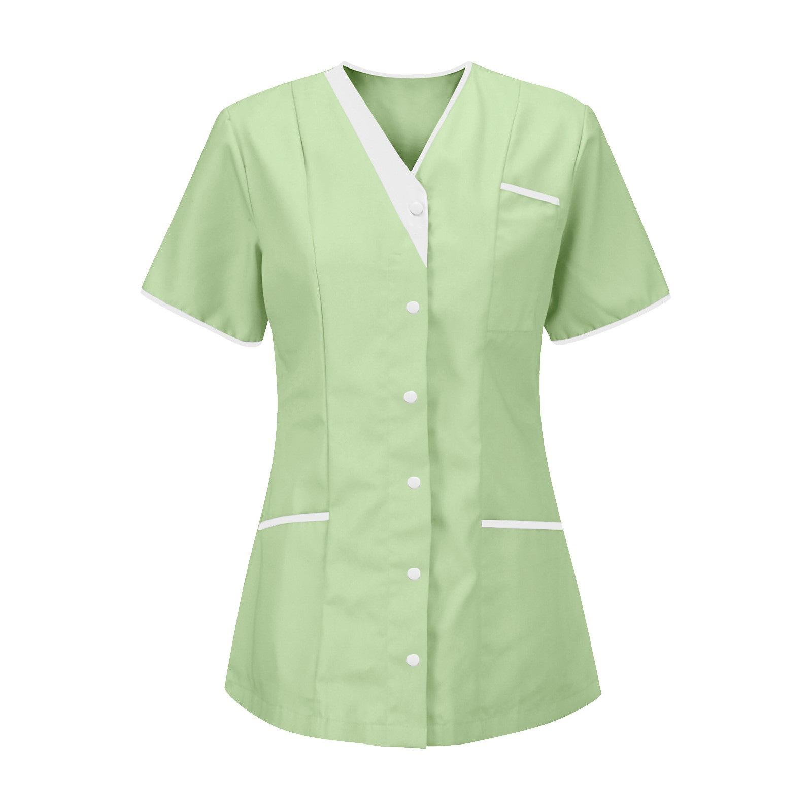 Damen Uniform Schnelltrocknendes Gewebe Einfarbig V-Ausschnitt Kurzärmlige Uniform XL