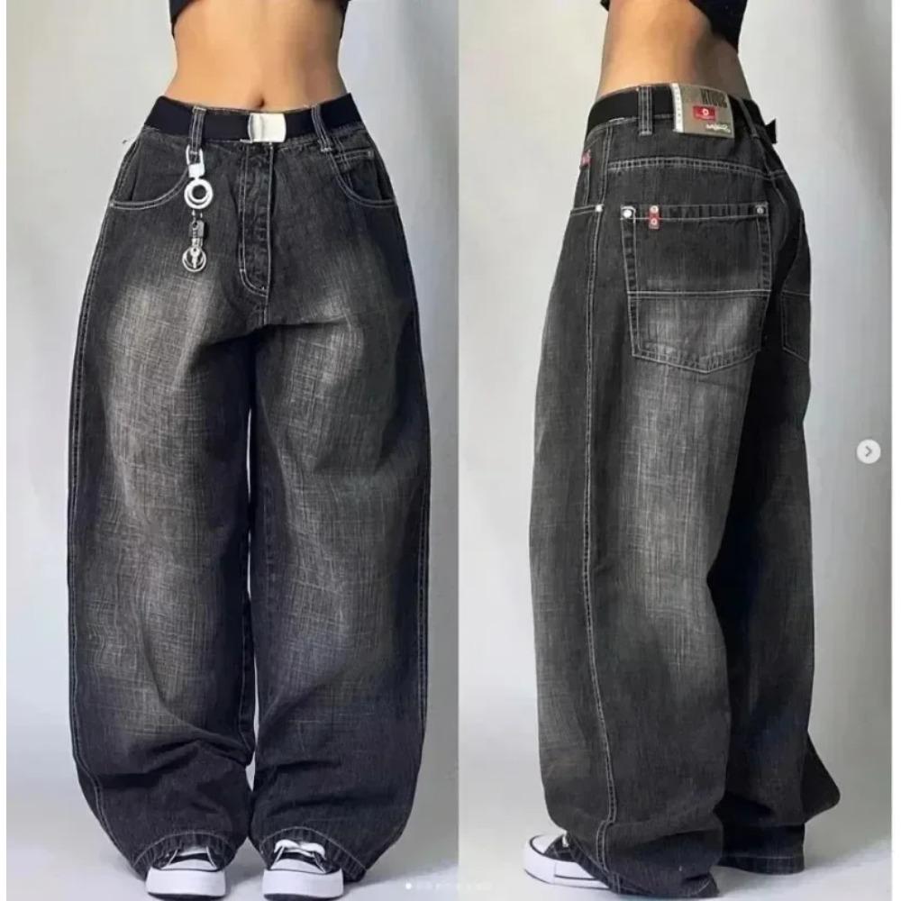 ZYLLO Y2K Amerikanisch Neu Retro Street Hip-Hop Locker Jeans Damen Harajuku Hohe Taille Weites Bein Hose Gothic Weite Hose Street Hose XL