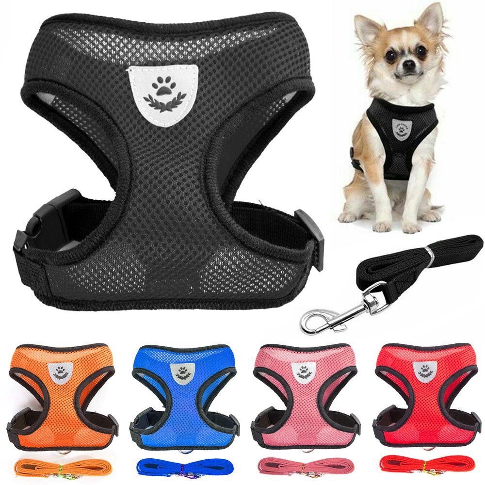 Haustierbedarf, Chihuahua, Mops, Bulldogge, atmungsaktives Netzstoff-Halsband, Welpenweste, Haustiergeschirr, Hundeleine S schwarz