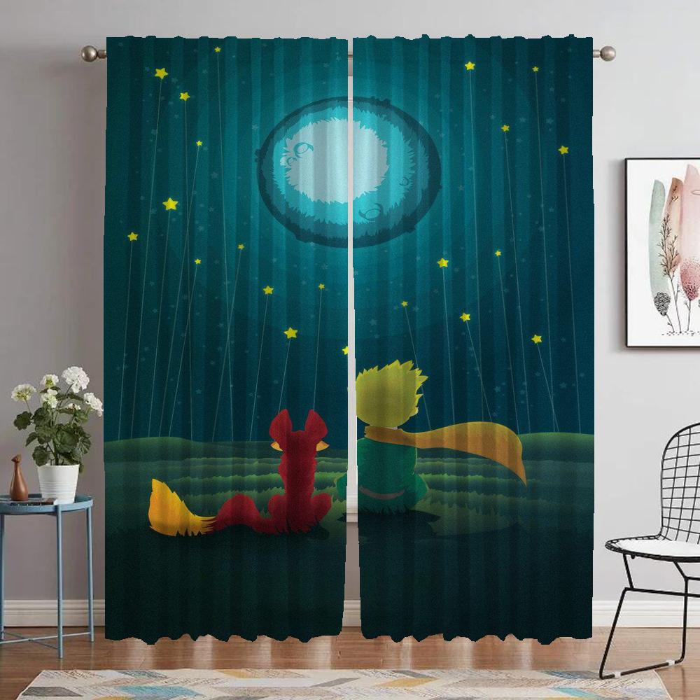 Der Kleine Prinz Vorhänge für Schlafzimmer Elegante Raumvorhänge 2 Stück Verdunkelungsvorhang Halloween Dekoration Jalousien Trennwand Kind W60xH90cmx2pcs-CL