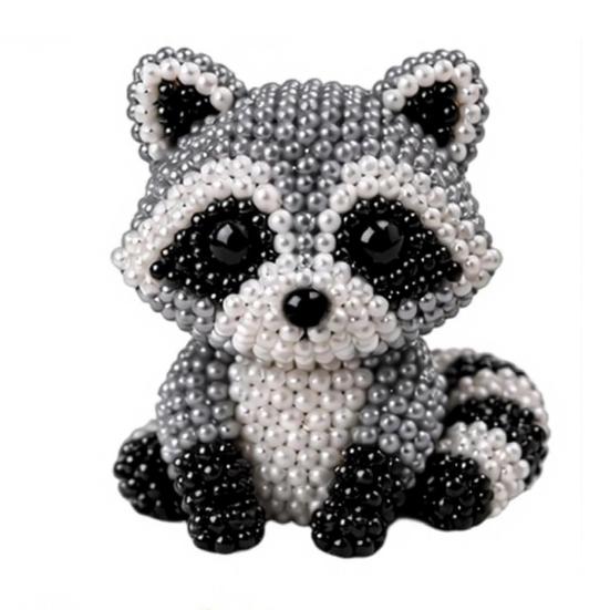 DIY Tier-Perlen-Set, Kleines 3D-Perlen-Tier-Bastelset, Süßes Tier-Perlenkunst-Set für Anfänger, Teenager, Erwachsene, Stressabbau, DIY-Dekoration, Handgefertigt Raccoon