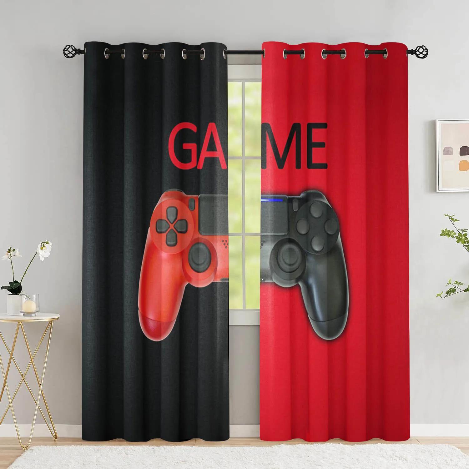 Gamer Vorhänge für Jungen Schlafzimmer Dekoration Gaming Zimmer Dekoration Hohe Verdunkelung Vorhänge Videospiel Spielen Fenster Vorhänge Dicke Verdunkelung Vorhang W55 X H120cm X 2&HOOK black