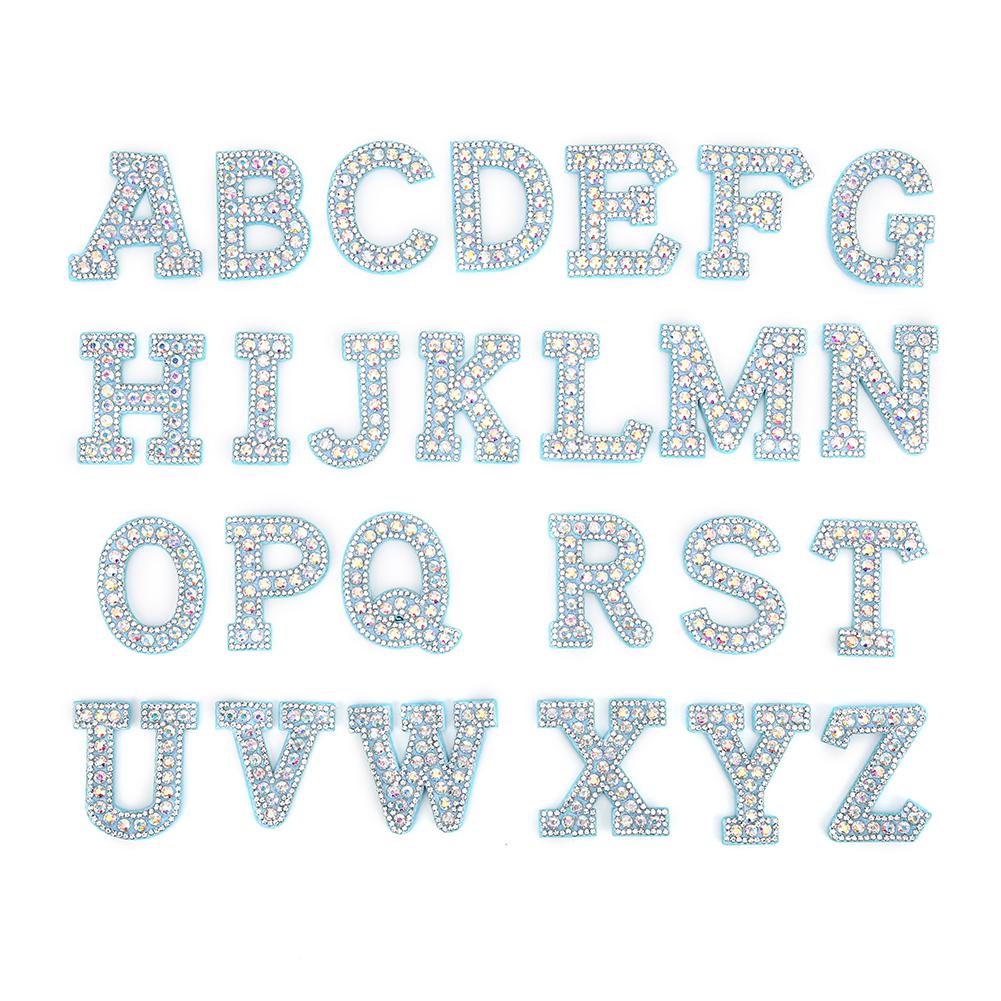 Blaue Strass-Aufnäher A Z 26 Englische Buchstaben Kleidungsapplikation Kleideraufnäher Aufkleber