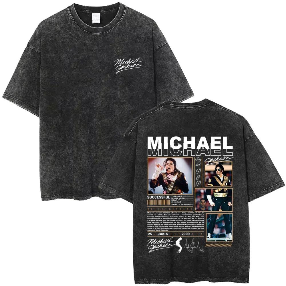 2026 Vintage Gewaschenes Michael Jackson King of Pop T-Shirt Herren Damen Retro Gothic Rock T-Shirts Herren Punk Übergroße T-Shirts Streetwear XL grau