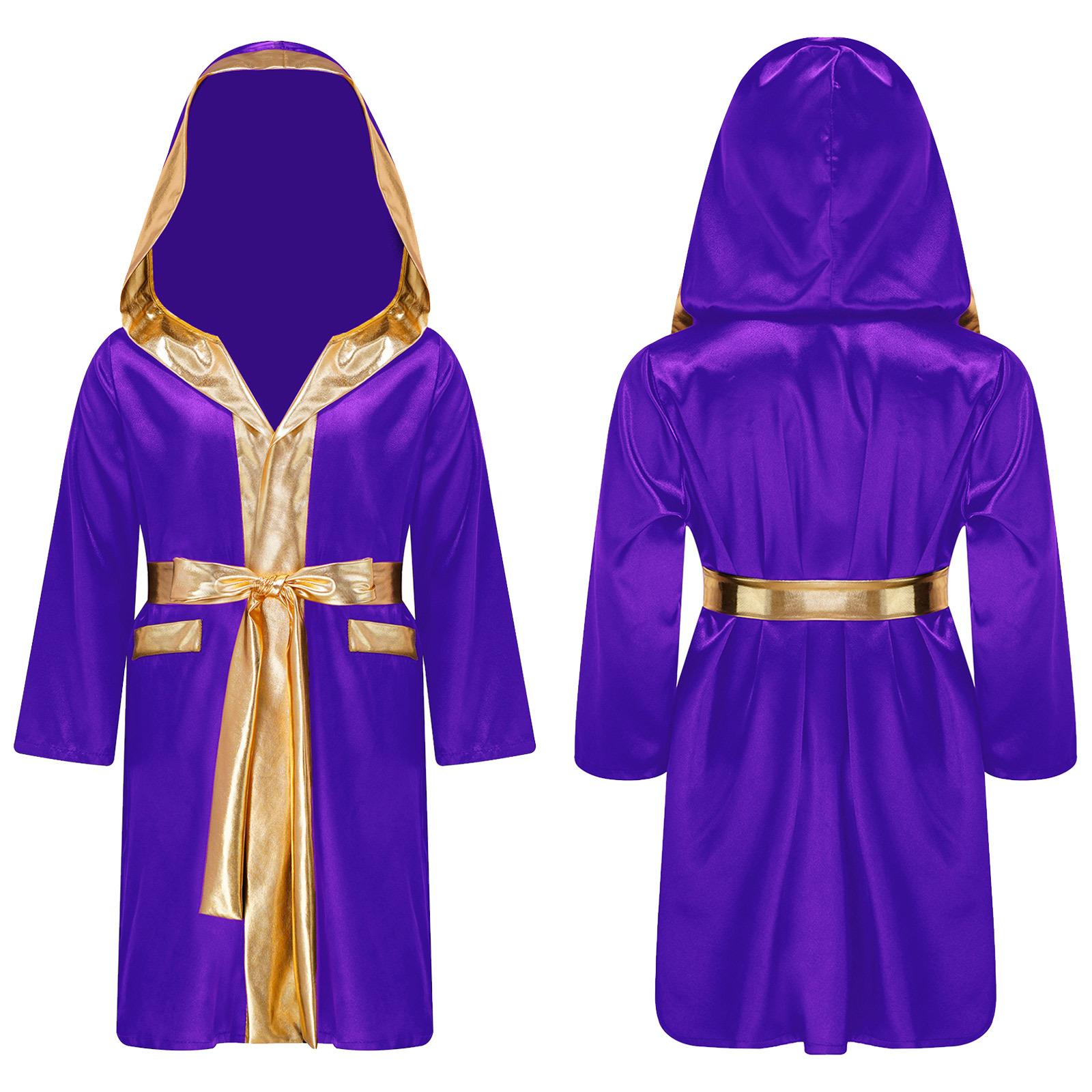 Kinder Boxer Cosplay Uniform Set Kostüm Mit Kapuze Mantel Robe Boxkampf Kleid Rollenspiele Outfits Halloween Karneval Party 5-6 Years violett
