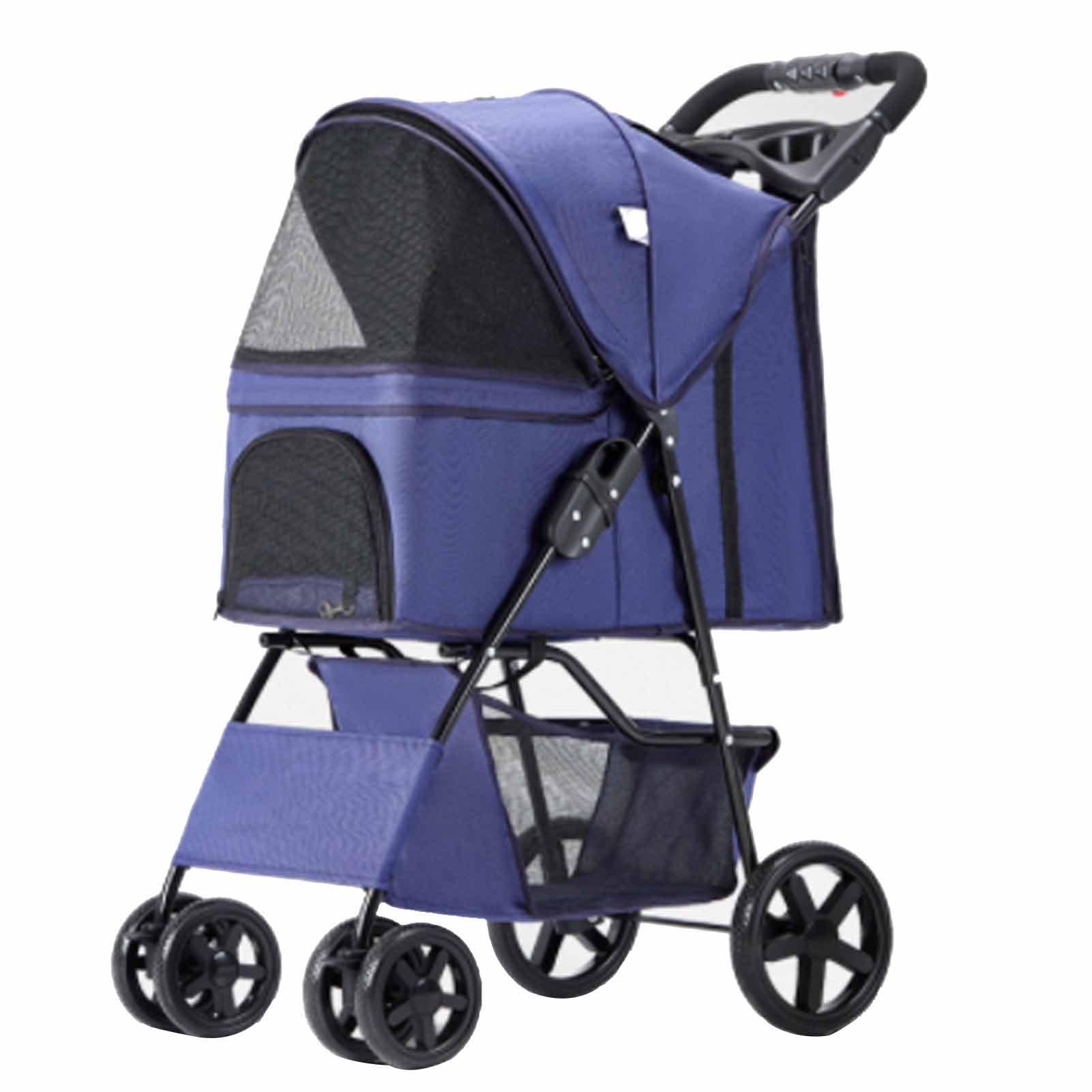 Haustier-Kinderwagen, leicht, faltbar, belüftet, Oxford, tragbar, für kleine Hunde, Kinderwagen für Hunde und Katzen, dunkel dunkelblaue