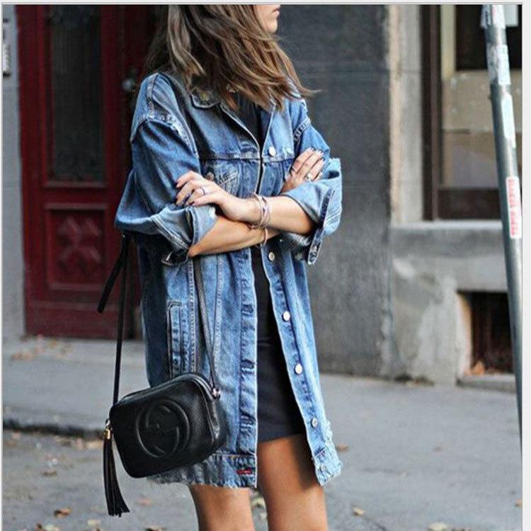 Neue Mode Sommer Frauen Denim Jacke Mode Oversize Casual Langen Mantel S dunkelblaue