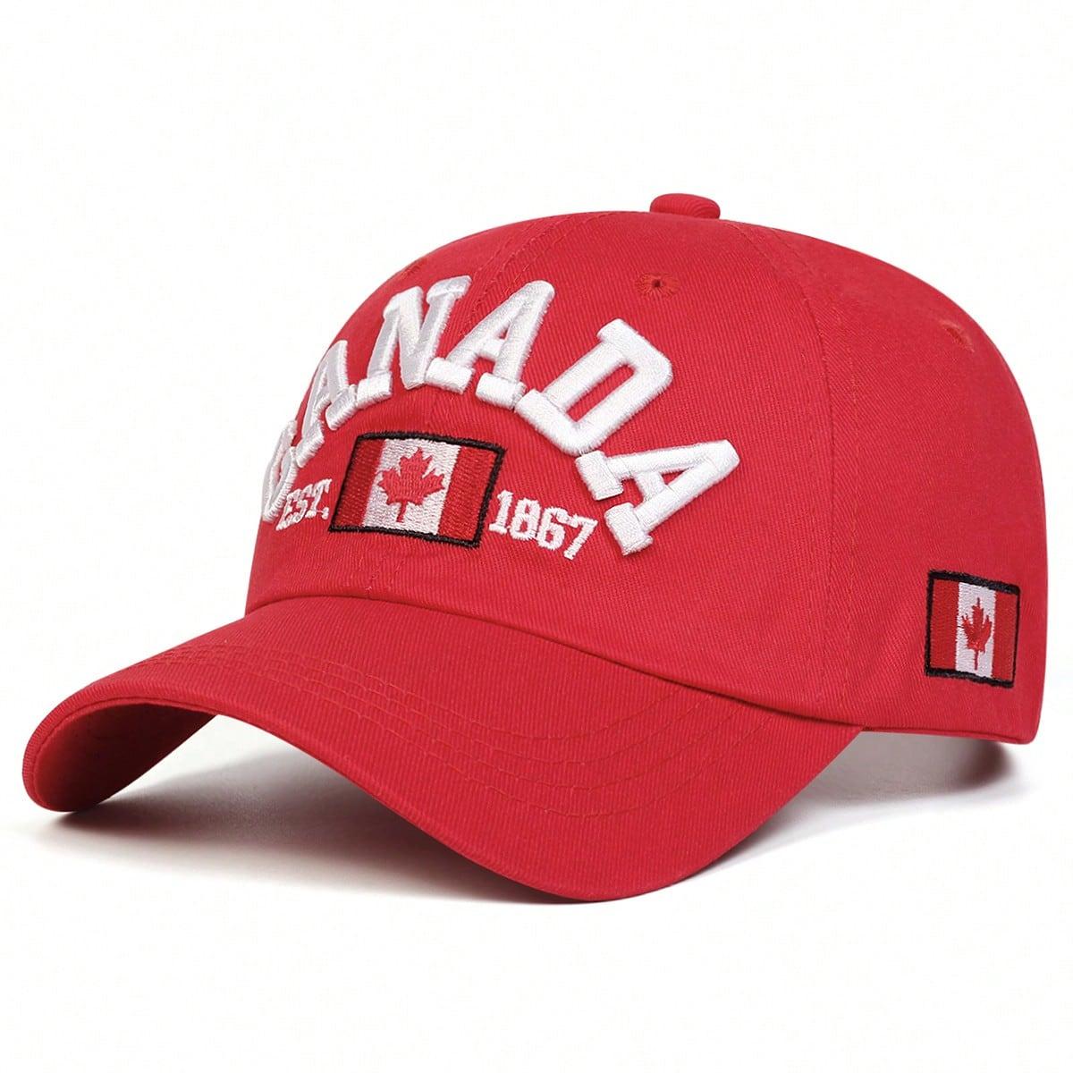 Baseballkappe Kanada Flagge Hut Verstellbarer Papa-Hut Sonnenhut Bestickte Kappe Outdoor Sonnenhüte rot