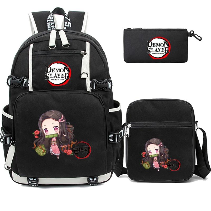 3 Teile/satz Kamado Nezuko Dämon Slayer Anime Cosplay Unisex Studenten Schule Tasche Rucksack Cartoon Bookbag Laptop Reise Rucksack