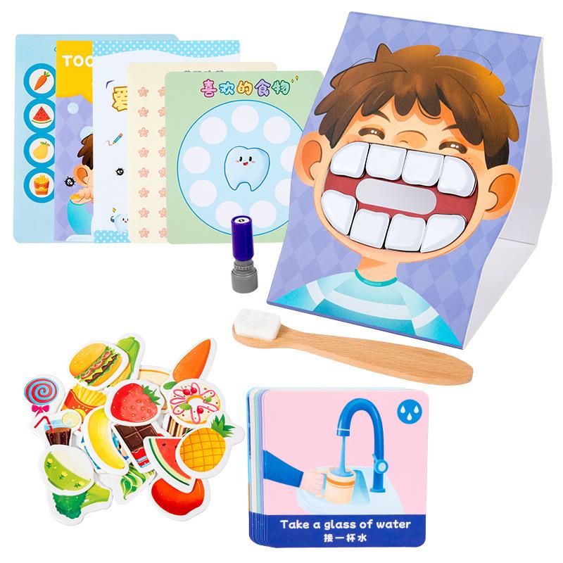 Montessori Eltern-Kind-Interaktion Simulation Zähneputzen Kindheit Lernspielzeug Feinmotorik Brettspiele Puzzlespielzeug Für Kinder gray